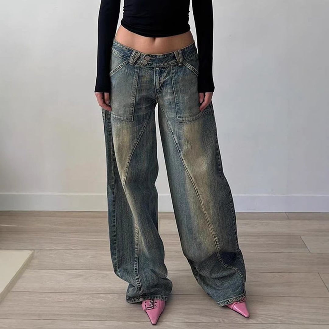 Damen weite Jeans mit lässigem Schnitt und einzigartigem Design Drune