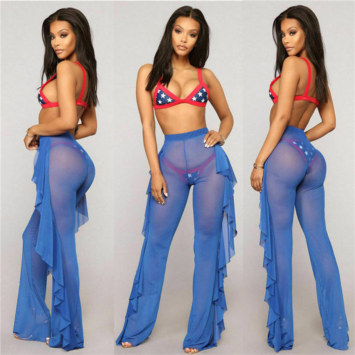 Damen transparente Strandhose mit asymmetrischem Rüschenbesatz Drune