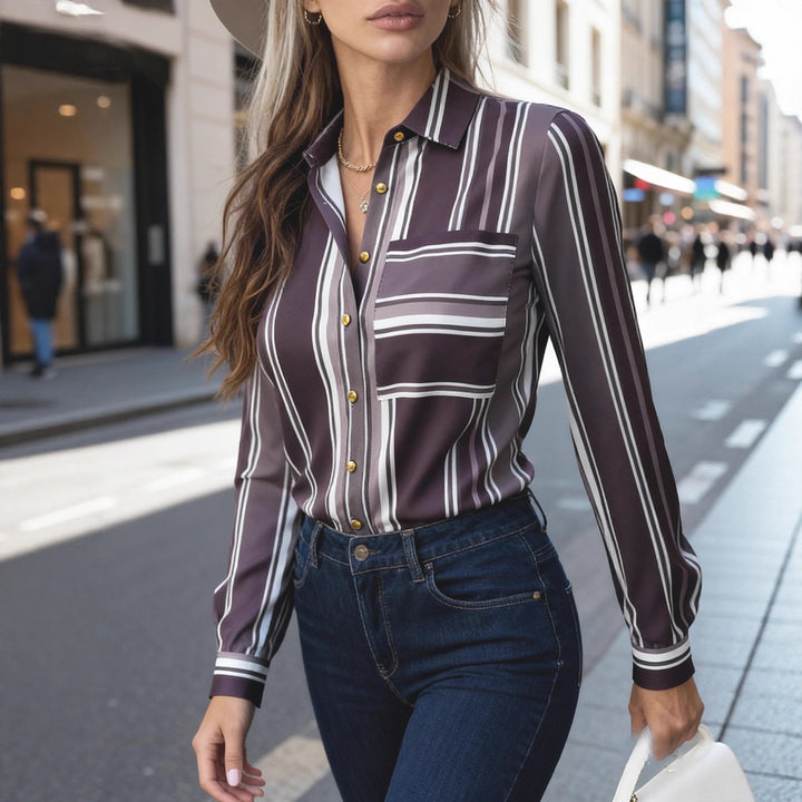 Damen Elegante schicke Bluse mit feinen Streifen und klassischem Kragen Drune