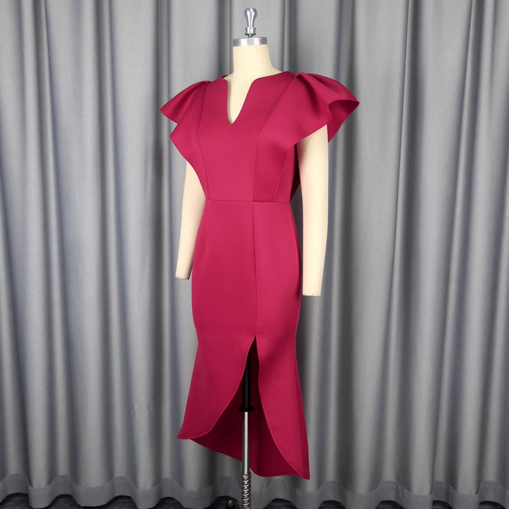 Damen figurbetontes Abendkleid mit voluminösen Rüschendetails Drune