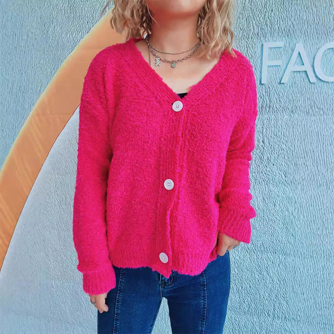 Damen gemütlicher Strickcardigan mit Knopfdetails und V-Ausschnitt Drune