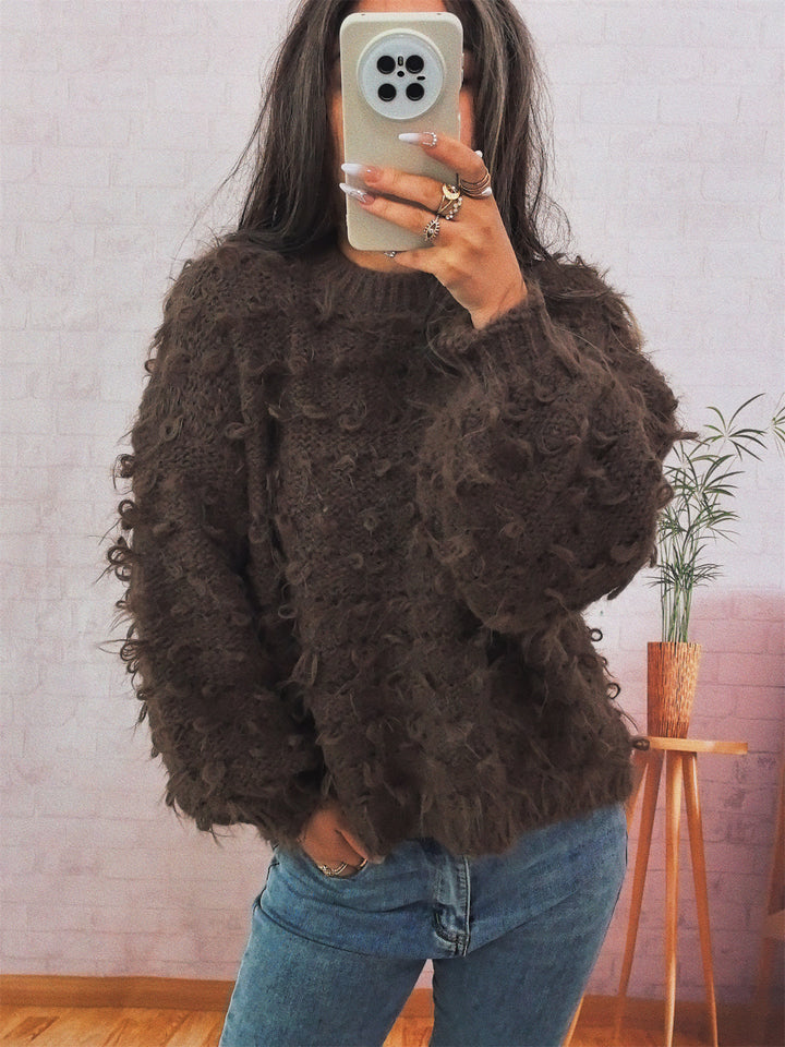 Damen lässiger Oversized-Pullover aus strukturiertem Material mit einzigartigem Design Drune