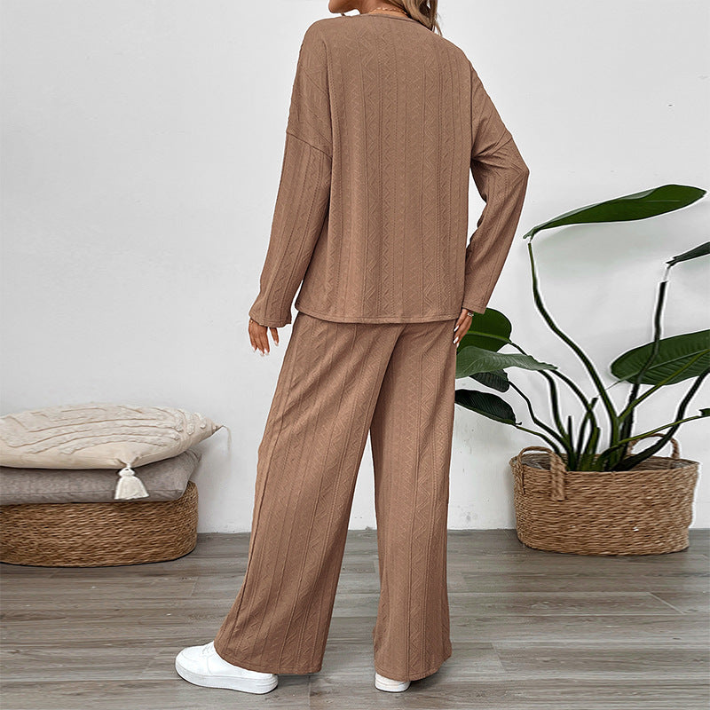 Damen lässiges Strickset mit Pullover und weitem Hose Drune