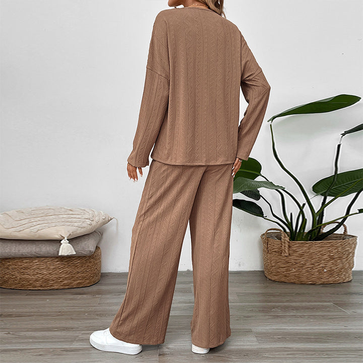 Damen lässiges Strickset mit Pullover und weitem Hose Drune