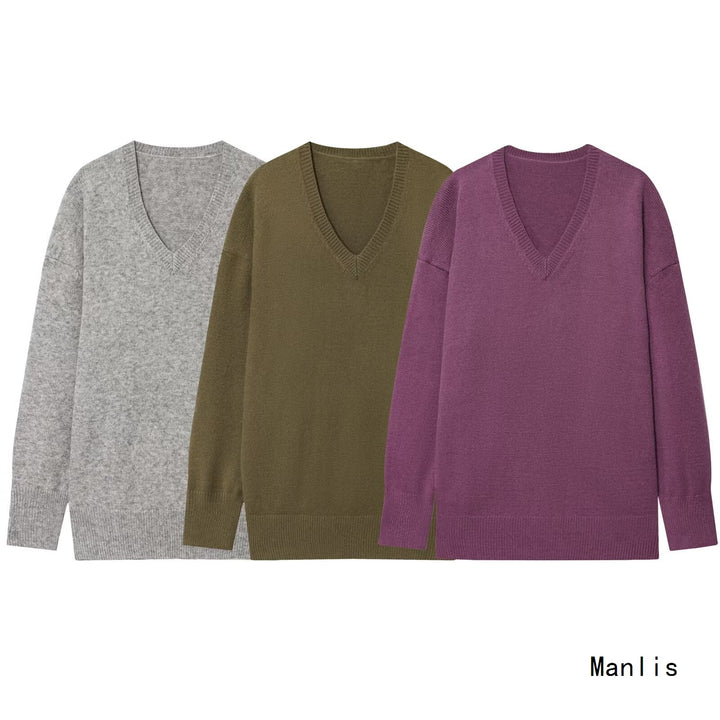 Damen Viskose Pullover mit V-Ausschnitt und lässigem Schnitt Drune