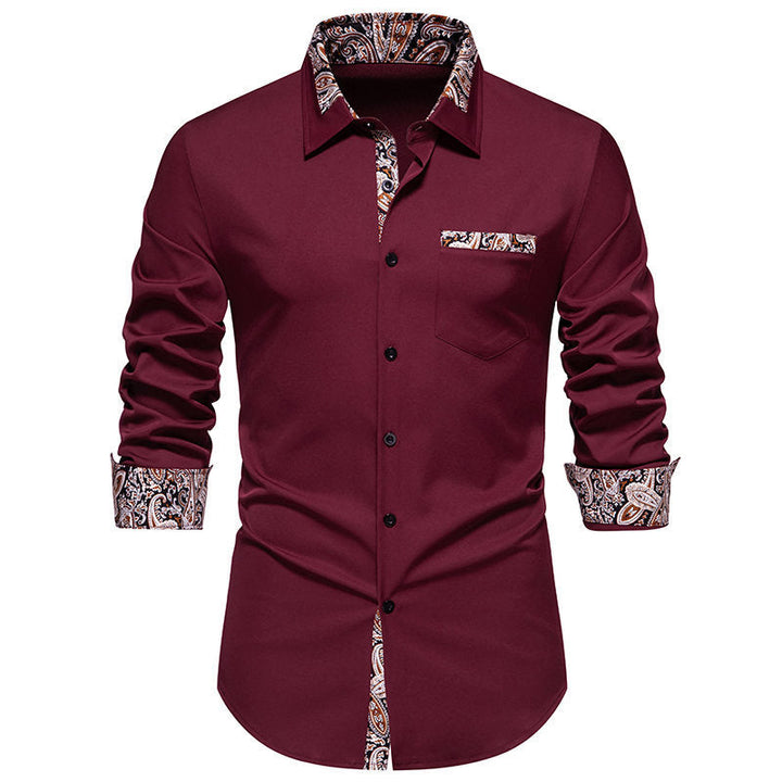 Herren klassisches Langarmhemd mit modernem Paisley-Muster Drune