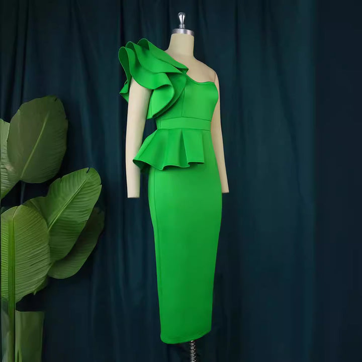 Damen Elegantes One-Shoulder Kleid mit voluminösem Rüschendetail Drune