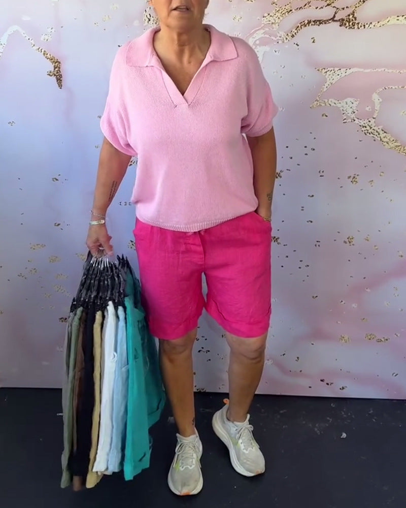 Damen nan Leinenmix-Relaxshorts mit elastischem Komfortbund und Eingrifftaschen Drune