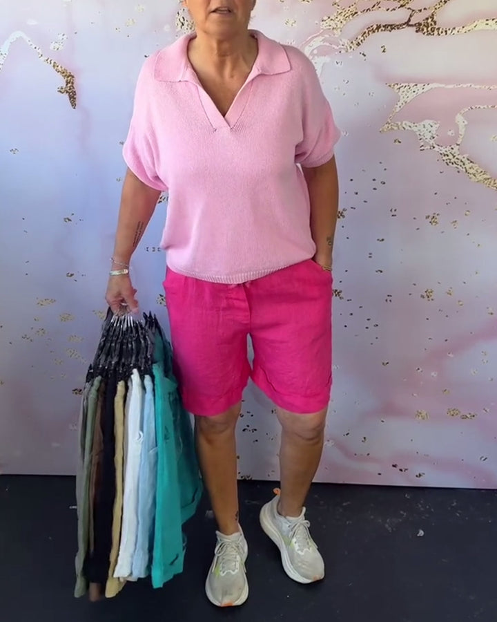 Damen nan Leinenmix-Relaxshorts mit elastischem Komfortbund und Eingrifftaschen Drune