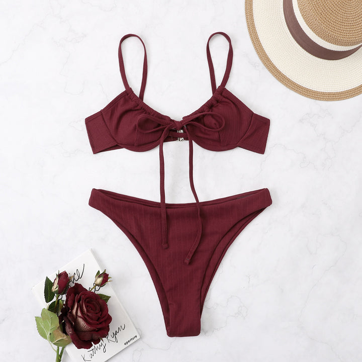Damen Bikini-Set mit verstellbaren Trägern und raffiniertem Knoten Drune