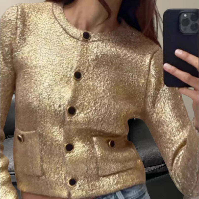 Damen Elegante Strickjacke mit luxuriösem Glitzer und praktischen Taschen Drune