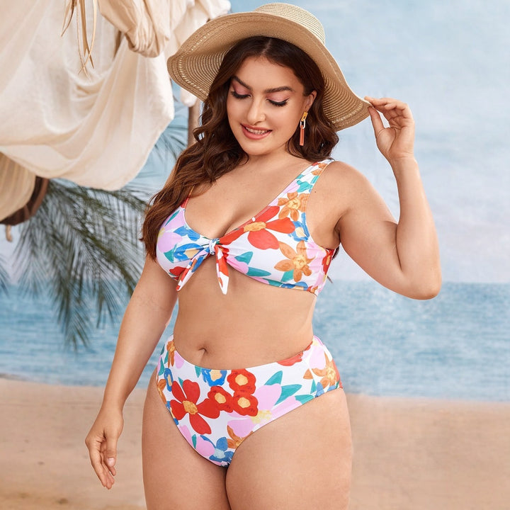 Damen Hochgeschnittenes Bikini-Set mit floralem Design Drune