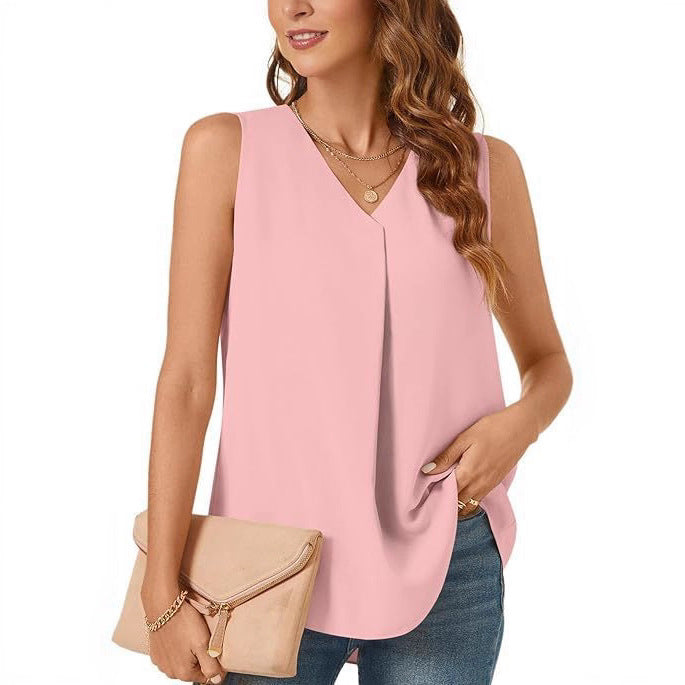 Damen Leichte Faltenfreie Ärmellose Bluse Drune