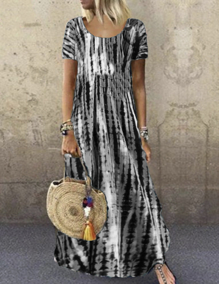 Drune | Kurzarm Gemustertes Maxikleid