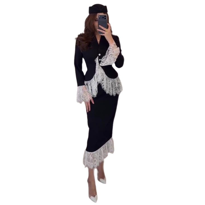 Damen Elegante Blazer mit Spitzenakzenten Drune