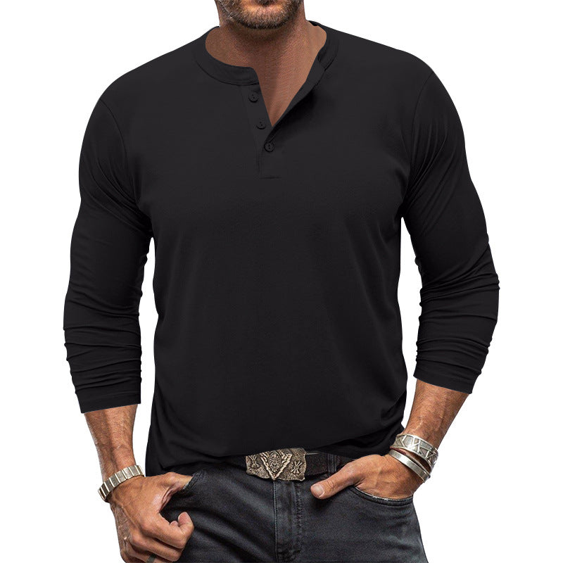 Herren modisches Langarm-Henley-Shirt mit modernem Kragen und praktischen Knopfdetails Drune