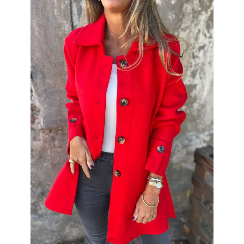 Damen elegante Übergangsjacke mit schickem Kragen und dekorativen Knopfdetails Drune