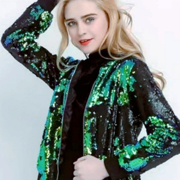 Damen Glamouröse Pailletten-Bomberjacke Drune