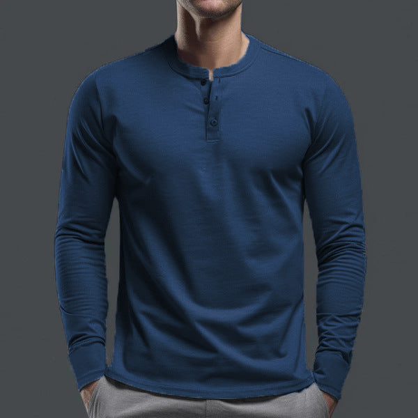 Herren nan schlank geschnittenes Langarmshirt mit verdeckter Knopfleiste aus Baumwollstretch und elastischen Bündchen Drune