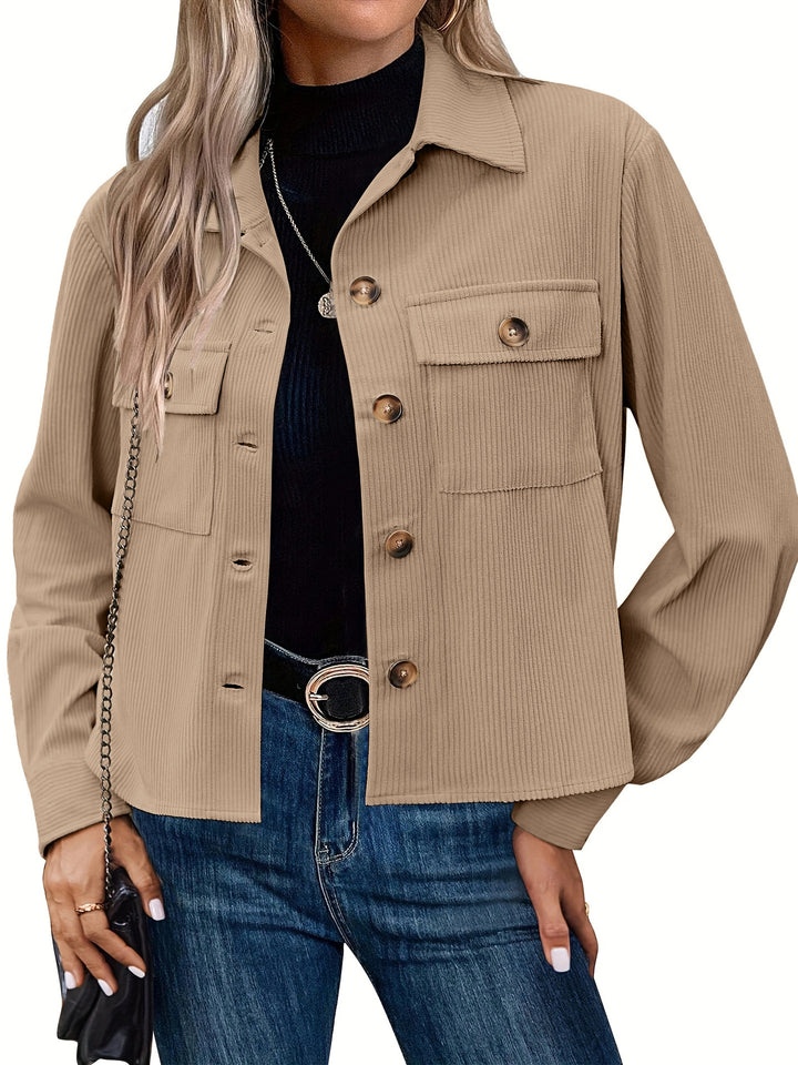 Damen lässige Utility-Jacke mit Knopfverschluss und praktischen Brusttaschen Drune