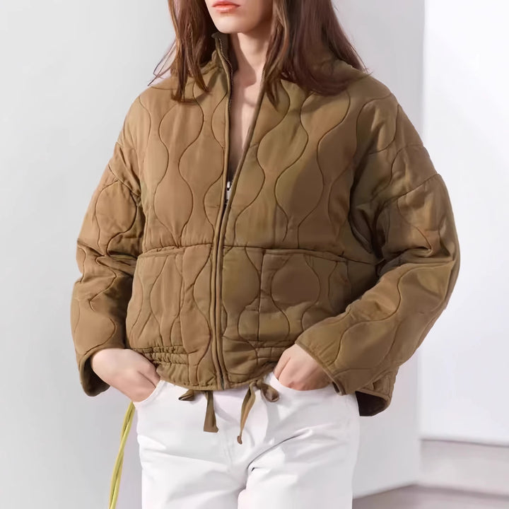 Damen gesteppte Oversized-Jacke mit hohem Kragen und elastischem Bund Drune