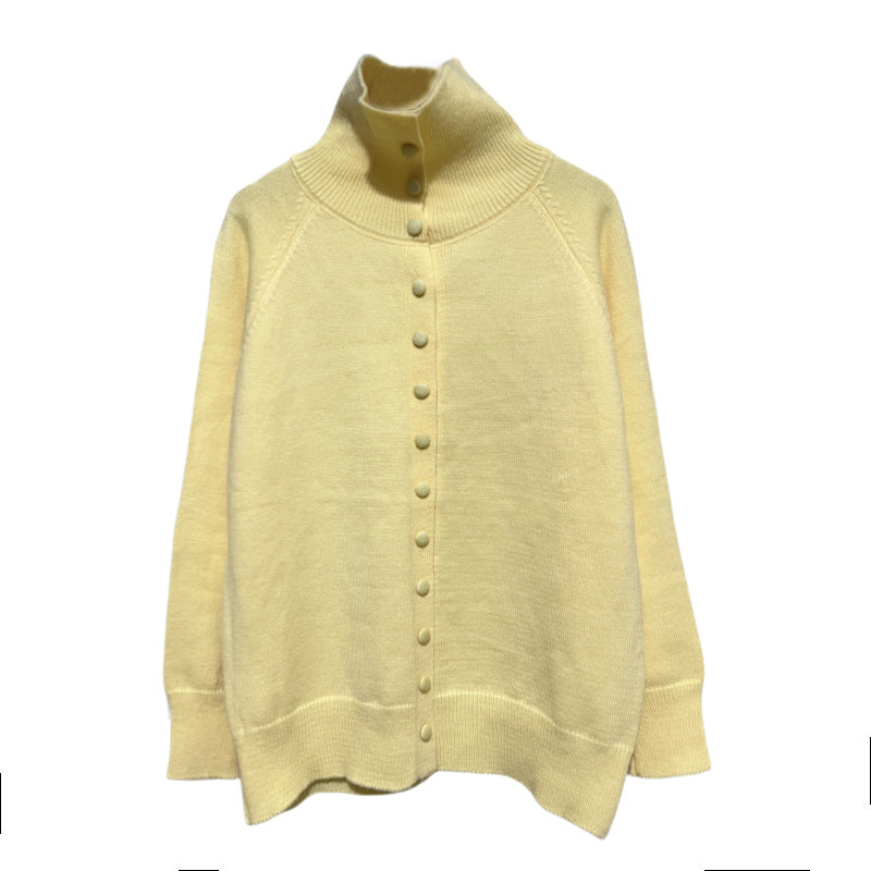 Damen Hochwertiger Strickcardigan mit Stehkragen und Knopfdetails Drune