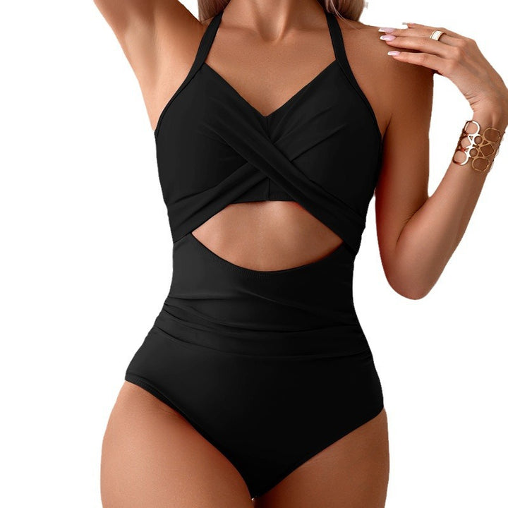 Damen Hochgeschnittener Cut-Out Badeanzug mit Kreuzträgern und figurformendem Design Drune
