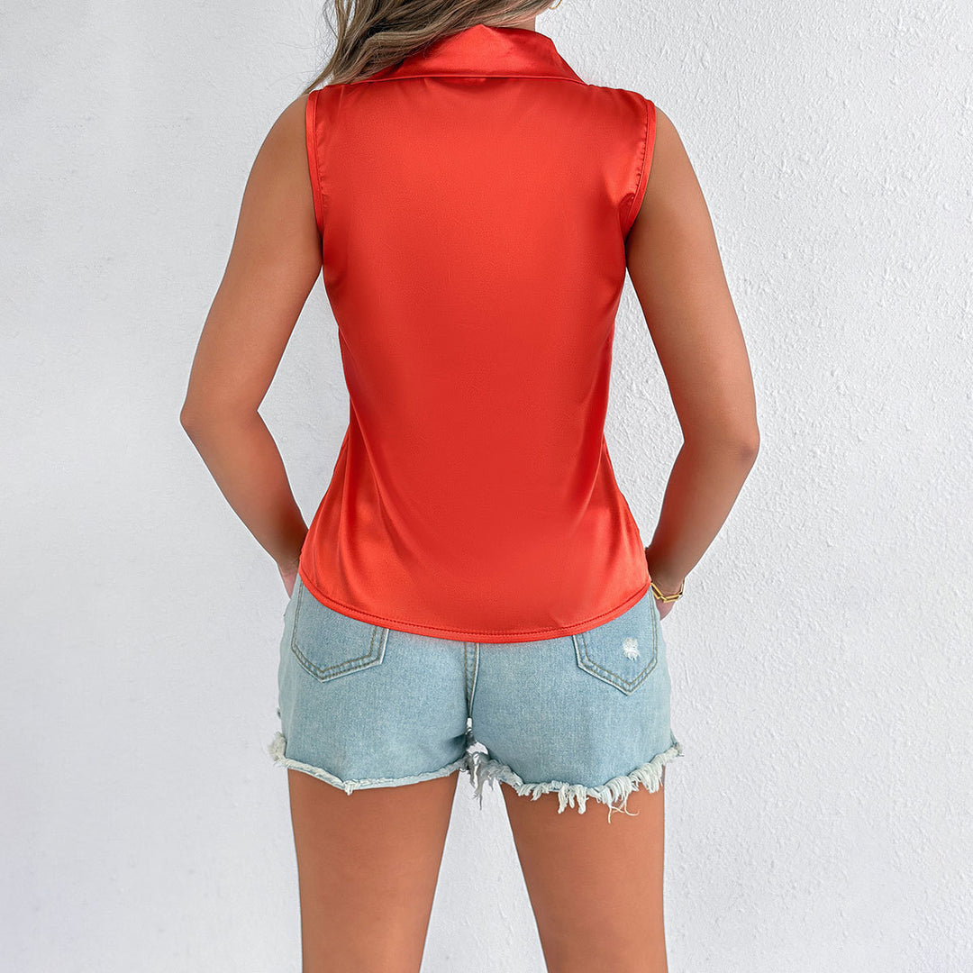 Damen Elegante Satin-Bluse mit Kragen Drune