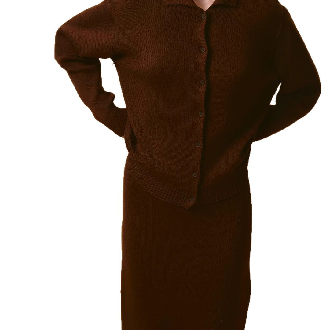 Damen Strickjacke mit Polokragen und Knopfverschluss Drune