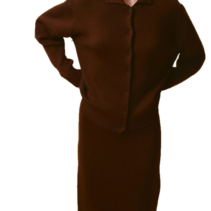 Damen Strickjacke mit Polokragen und Knopfverschluss Drune