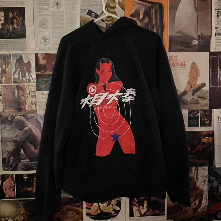 Unisex nan Kapuzensweatshirt mit Used-Frontdruck und Kängurutasche Drune