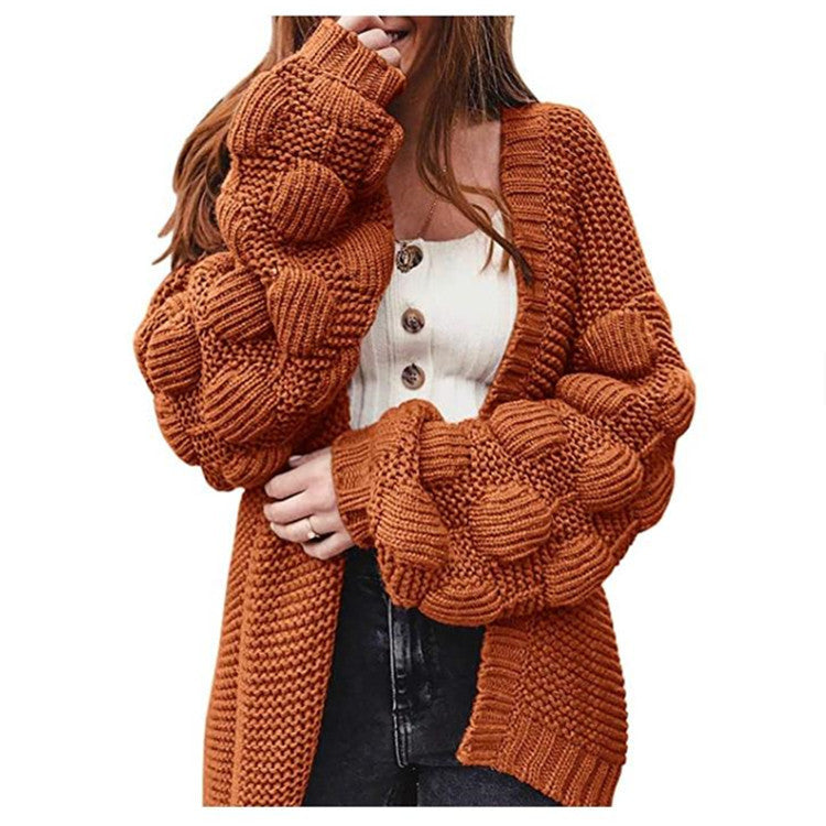 Damen Strickjacke mit dekorativen Puffärmeln und offenem Schnitt Drune