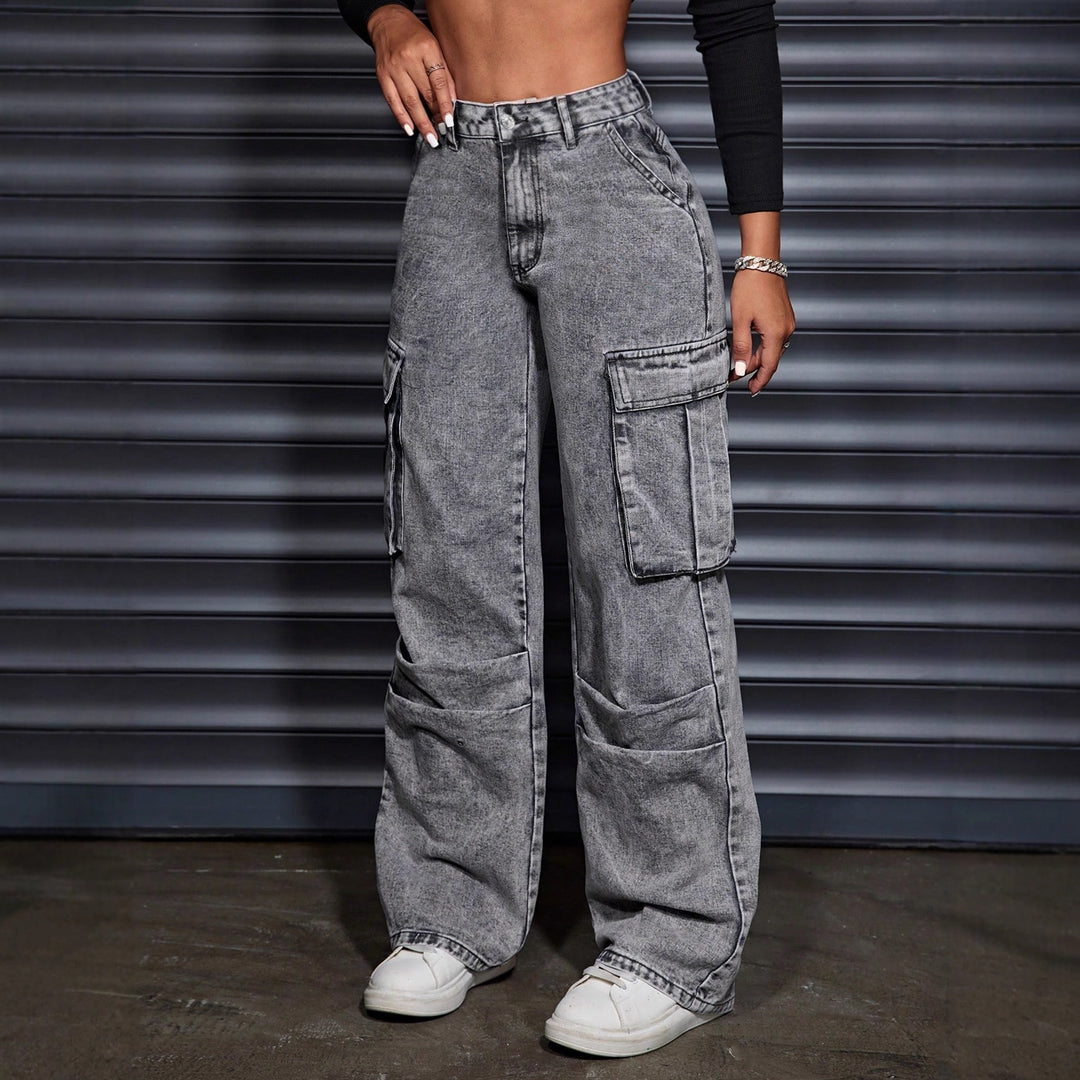 Damen Cargo-Jeans mit hohem Bund und praktischen Seitentaschen Drune