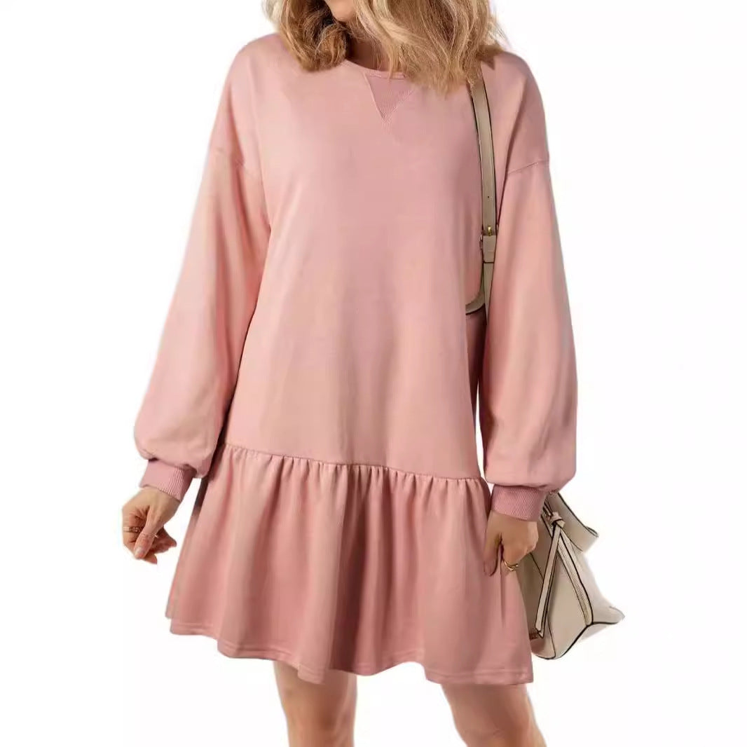 Damen lässiges Sweatkleid mit voluminösen Ärmeln und Rüschendetail Drune