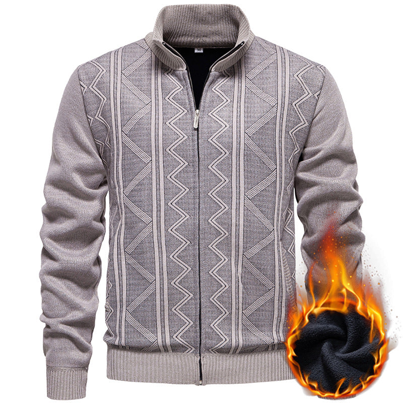 Herren Strickjacke mit Zopfmuster und hohem Stehkragen Drune