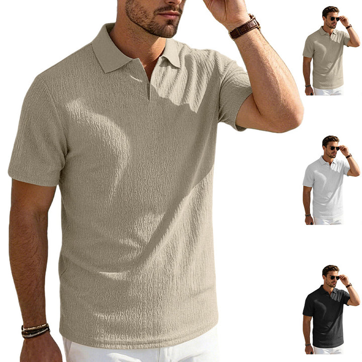 Herren nan elegantes Kurzarm-Polo aus strukturierter Micro-Jacquard-Baumwollmischung mit formstabilem Hemdkragen Drune