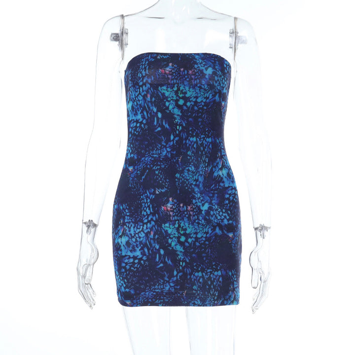 Damen schulterfreies Minikleid im aquatischem Design Drune