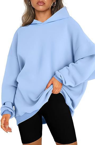 Damen nan oversized Kapuzenpullover im Boxy-Cut mit innen angerautem Fleece, überschnittener Schulter und verlängertem Rückenteil Drune