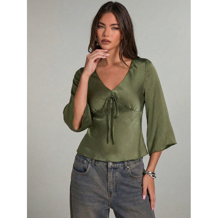 Damen Elegantes Oberteil mit Krawatte und weitem Ärmel Drune