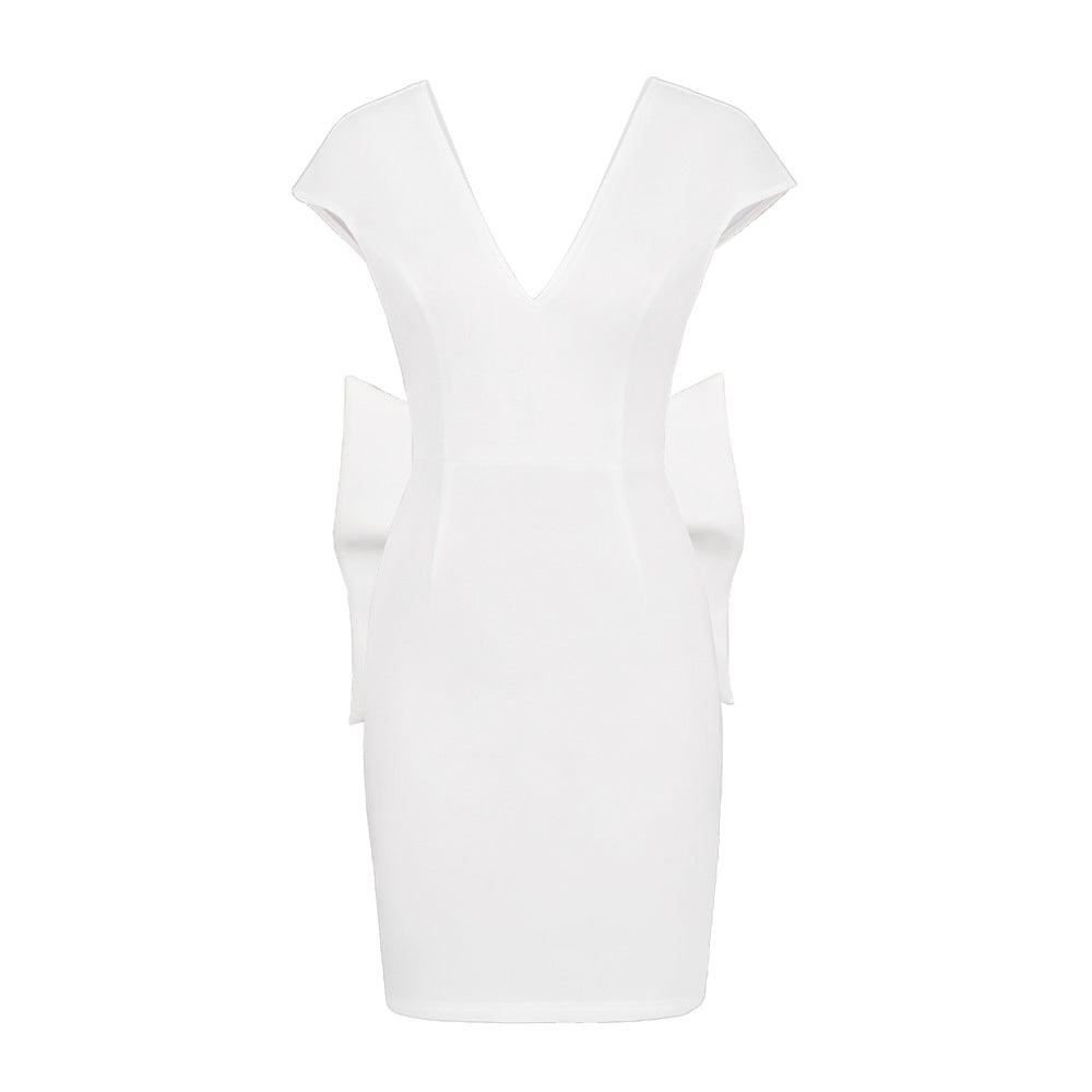 Damen figurbetontes Cocktailkleid mit elegantem V-Ausschnitt und schwingendem Saum Drune