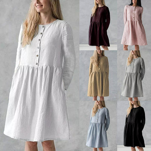 Damen lässiges Freizeitkleid mit Knopfverschluss und voluminösem Rock Drune