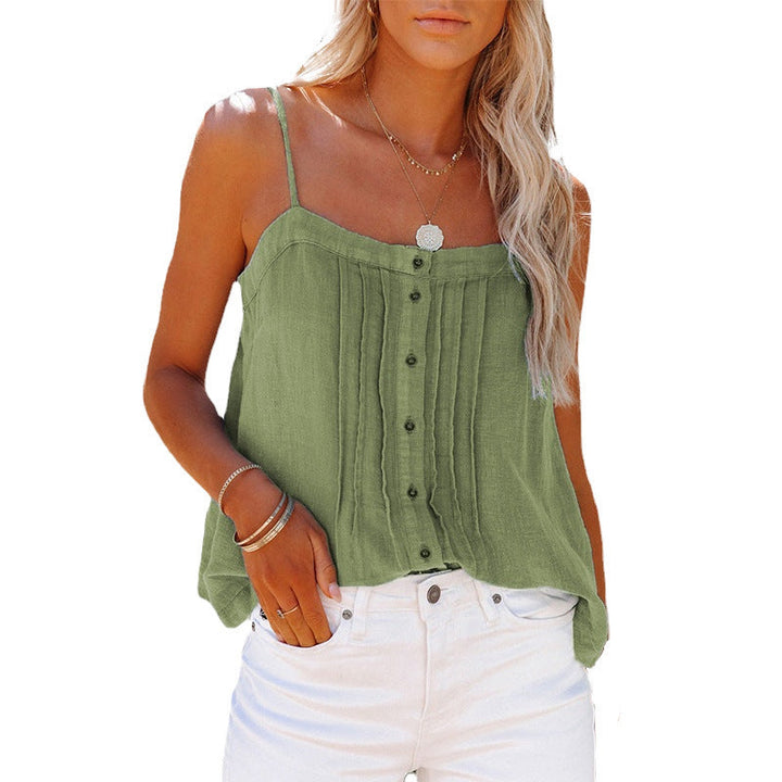 Damen luftiges Spaghettiträger-Oberteil mit kariertem Design und Knopfdetails Drune