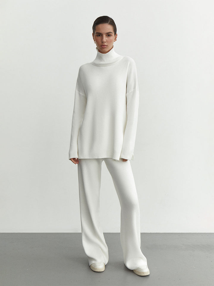Damen Weit geschnittenes Strick-Pullover-Set mit hohem Kragen und komfortabler Passform Drune