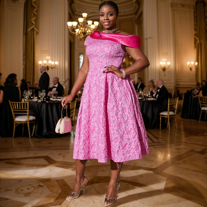 Damen Elegantes Kleid mit asymmetrischem Träger und floralem Muster Drune
