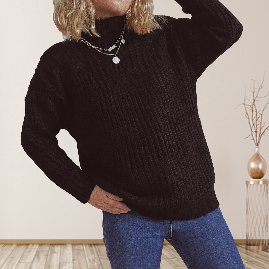 Damen Grobstrickpullover mit hohem Kragen und lockerer Passform Drune