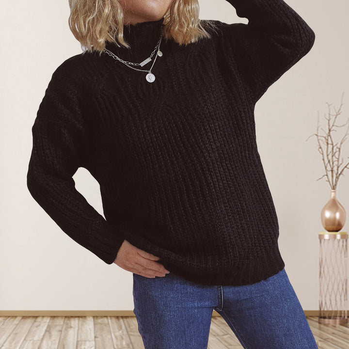Damen Grobstrickpullover mit hohem Kragen und lockerer Passform Drune