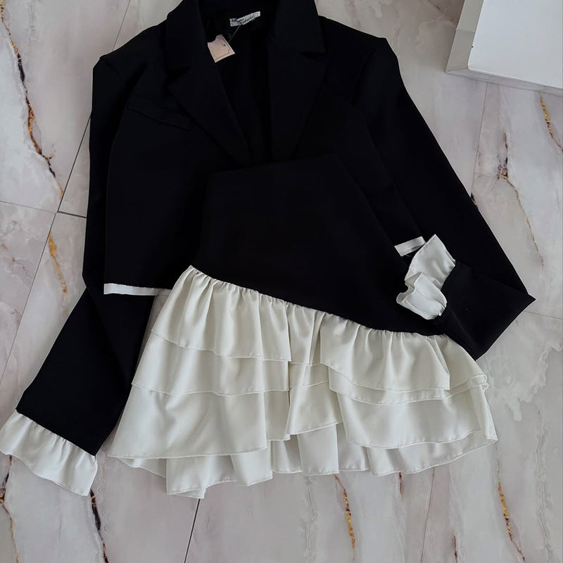 Damen elegantes cropped Blazer mit Rüschendetails Drune