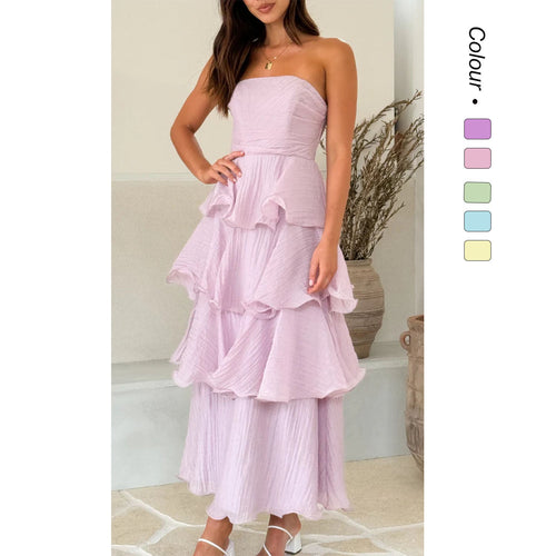 Damen Elegantes Wickelmaxikleid mit voluminösen Rüschendetails Drune