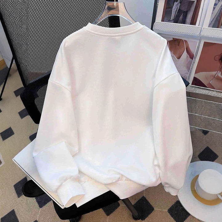 Damen nan lässiges Oversize-Sweatshirt mit gestickten Stern-Applikationen in Jeans-Optik und geripptem Saum Drune