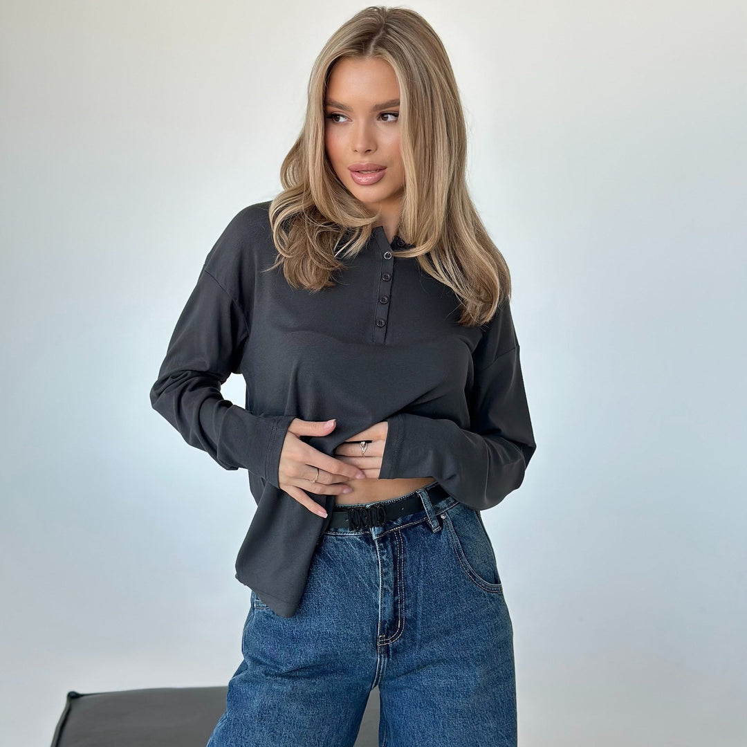 Damen Langarmshirt mit Knopfdetails und lässigem Schnitt Drune